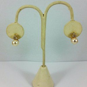Beautiful 14K Karat Solid Yellow Gold Designer Earrings W/ Pearls & Diamonds